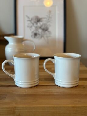 Le Creuset White Coffee Mugs Set of Two White New 14oz Cups